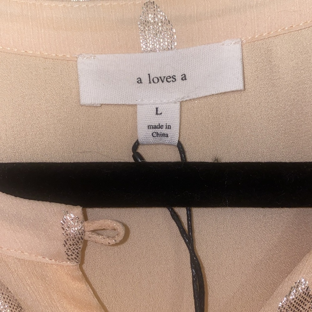 A Loves A Peach Silver Button Babydoll Mini Dress Long Sleeve NWT size Large - Picture 10 of 12